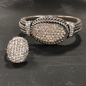 Silver Swarovski crystal bracelet & ring set